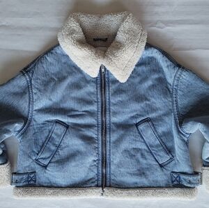 Zara Denim Jacket with Cream Sherpa Collar